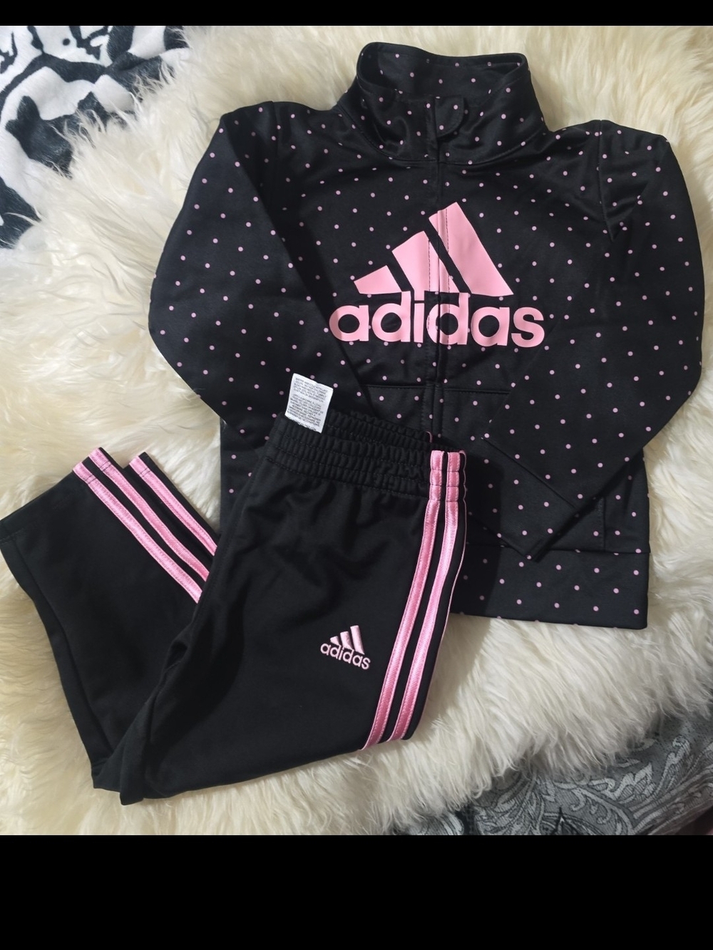 Adidas Girls' Pink/black Tracksuit